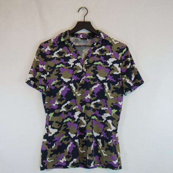 N'Vo Lanctot Black Purple Camo Short Sleeve Polo Shirt - Picture 1 of 7
